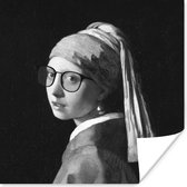 Poster Het meisje met de parel - Johannes Vermeer - Zwart - Wit - 75x75 cm