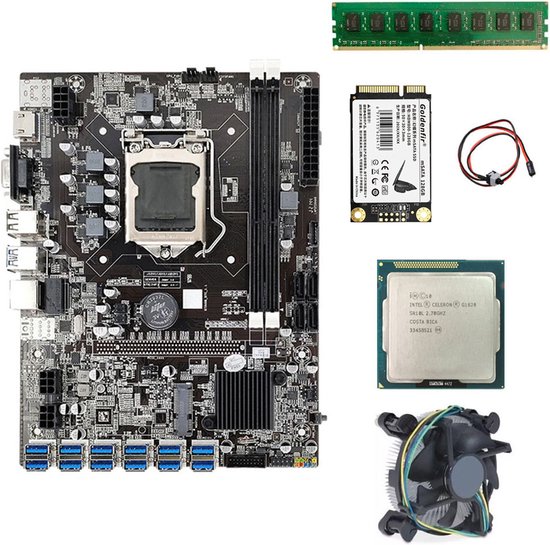 B75-BTC 12 GPU ETH Mining Rig Moederbord + CPU + Koeler + 4G RAM + 120G SSD + 1 jaar garantie