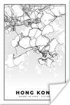 Poster Carte - Hong Kong - Zwart Wit - Plan de ville - Plan d'étage - 60x90 cm