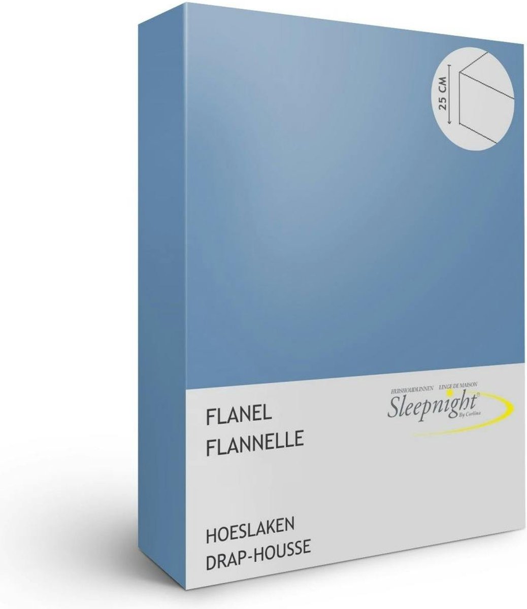 Sleepnight Hoeslaken - Flanel - (hoekhoogte 25 cm ) bleu - B 160 x L 200 cm - Lits-jumeaux - Geschikt voor Standaard Matras - 517400-B 160 x L 200 cm