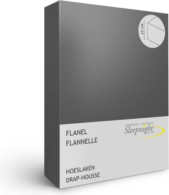 Sleepnight Hoeslaken - Flanel - (hoekhoogte 25 cm ) anthracite - B 90 x L 200 cm - 1-persoons - Geschikt voor Standaard Matras - 863549-B 90 x L 200 cm