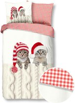 Good Morning Kinderdekbedovertrek "kerst katten" - Multi - (140x200/220 cm) - Katoen Flanel
