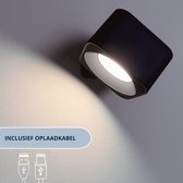 Latium Oplaadbare Vierkante LED Wandlamp voor Binnen - USB Oplaadbaar - Draadloos - Batterij - Dimbaar - Nachtlampje - Slaapkamer - Woonkamer - Touch Control - 360º rotatie - Zwart