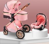 Coco® - Luxe Kinderwagen 3 in 1 - Pink - Opvouwbaar - Multifunctioneel - Afneembaar zitje