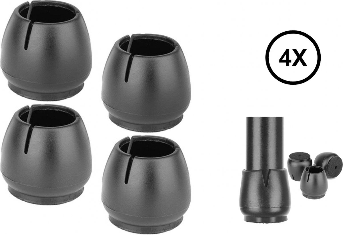 PD® - Stoelpoot beschermers - 4 stuks - Universeel 17 - 21 mm - Stoelpootdoppen - Stoelpoot sokken - Zwart - PVC + Vilt