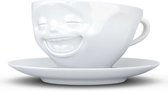 Tassen serie wit porselein koffie kop met schotel met lachend gezichtje 200 ML - Laughing
