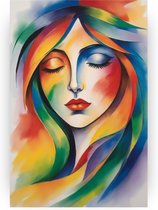 Vrouw kleurrijk schilderij - Woonkamer schilderij - Schilderij op glas modern - Wanddecoratie klassiek - Schilderijen plexiglas - Muurkunst - 80 x 120 cm 5mm