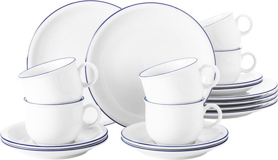 Service à Café Seltmann Weiden Compact Blaurand - Porcelaine 18 Pièces