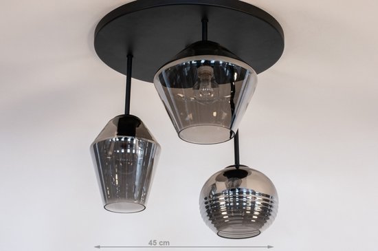 Lumidora Plafondlamp 31036 - Plafonniere - NAPELS - 3 Lichts - E27 - Zwart - Grijs - Metaal - ⌀ 45 cm
