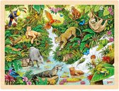 Houten Puzzel - In the Jungle - jungle puzzel - 96 stukjes - cheetah - oerwoud - houten speelgoed - vanaf 3 jaar