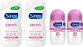 Sanex SET - Zero Sensitive Douchegel 2 x 500 ml + Dermo Invisible Deo Roller 2 x 50 ml