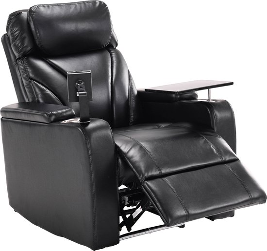Merax Luxe Elektrische Fauteuil - Elektrisch Relaxstoel - Bioscoopstoel met Functies - Zwart Leer