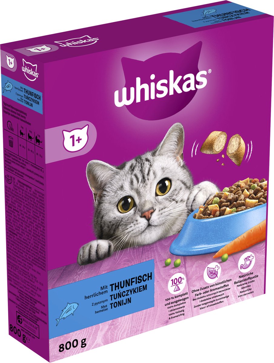 5x Whiskas 1+ Adult Katten Droogvoer Tonijn 800 gr