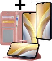 Hoesje Geschikt voor Samsung A15 Hoesje Book Case Hoes Wallet Cover Met Screenprotector - Hoes Geschikt voor Samsung Galaxy A15 Hoesje Bookcase Hoes - Rosé goud