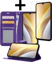 Hoesje Geschikt voor Samsung A15 Hoesje Book Case Hoes Wallet Cover Met Screenprotector - Hoes Geschikt voor Samsung Galaxy A15 Hoesje Bookcase Hoes - Paars