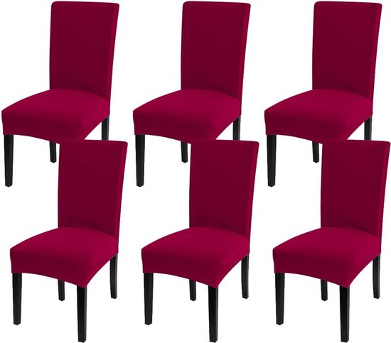 Universele stretch stoelhoezen set van 4 en 6 stoelhoezen voor stoel eetkamer (set van 6, rode wijn)