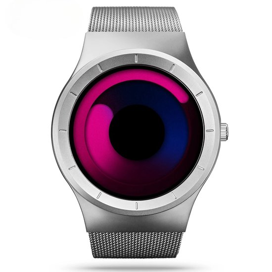 SINOBI 4.0 - Smartwatch originale - Montre homme - Montre à Quartz avec bracelet en acier (argent + violet) - Aiguilles lumineuses