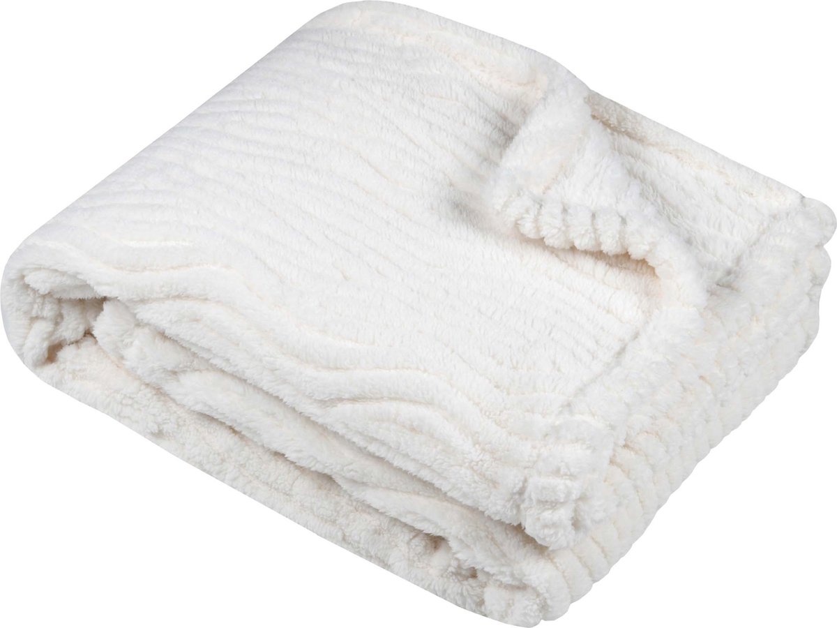 Stof Textiles Plaid / bankdeken / bedsprei Columbia - wit - 130 x 160 cm - zachte polyester stof - 1 persoons