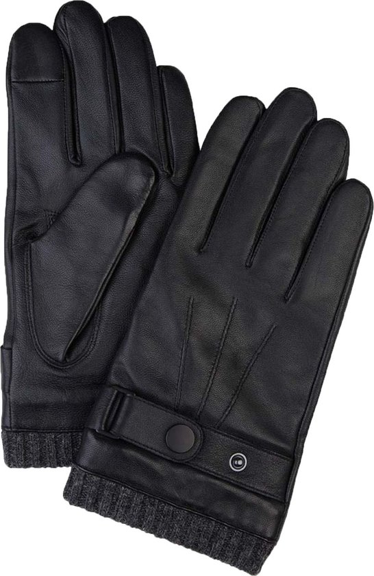 Profuomo - Handschoenen Wol Zwart Leer - Heren