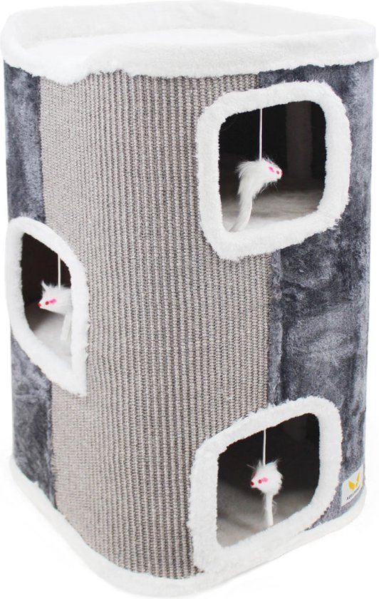 Foto: Katten krabton luxe klimmeubel krabtoren 3 verdiepingen 40x40x74cm katten krabpaal