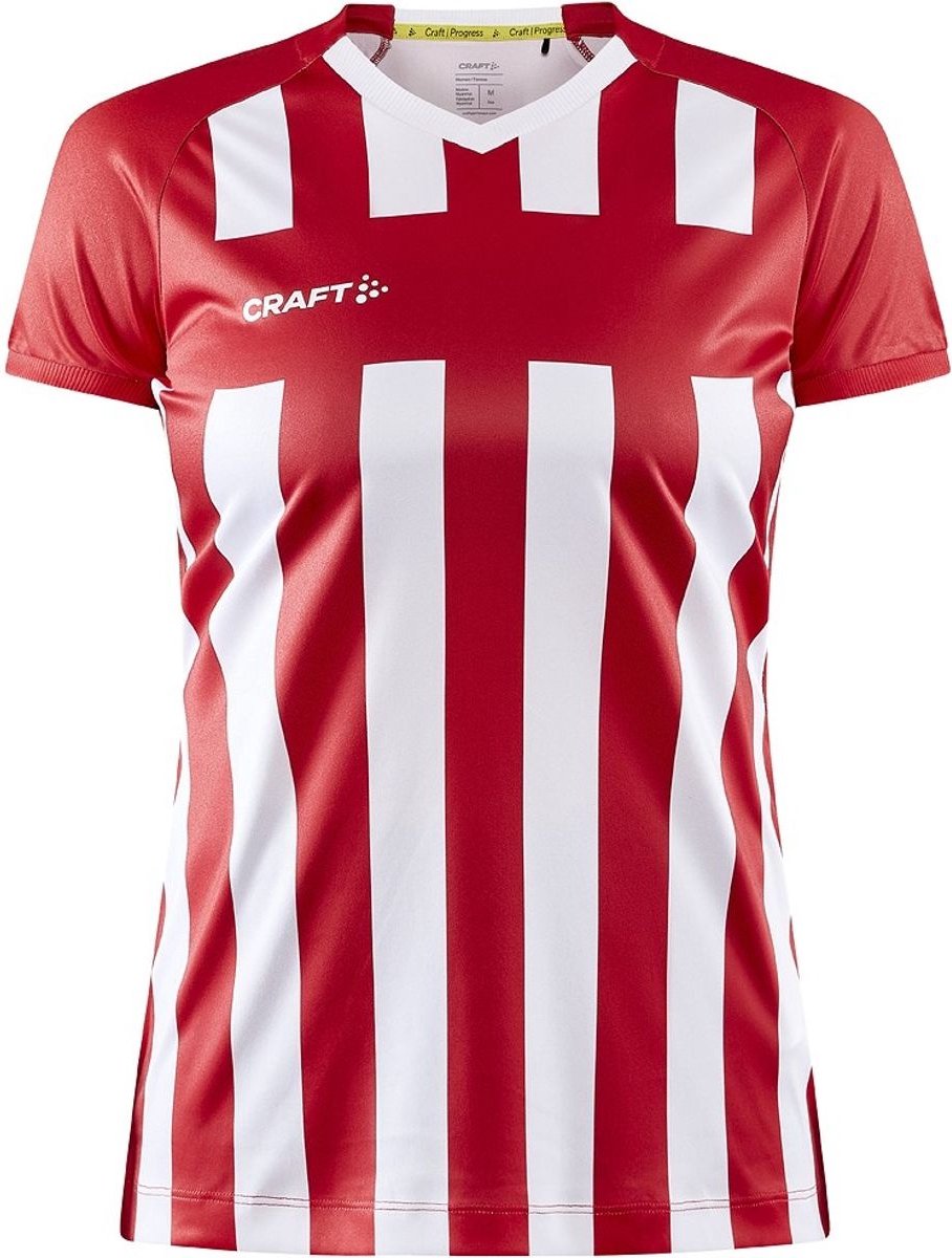 Craft Progress 2.0 Stripe Shirt Korte Mouw Dames - Rood / Wit | Maat: M
