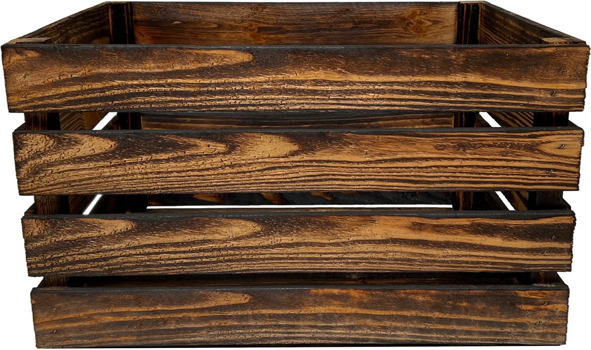 4x nieuwe gebrande fruitkist van hout 50x40x30 cm - set van 4 stuks