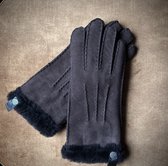 Dames handschoenen - schapenvacht/leder - winter handschoenen - M - Bruin - wollen handschoenen - warme handschoenen