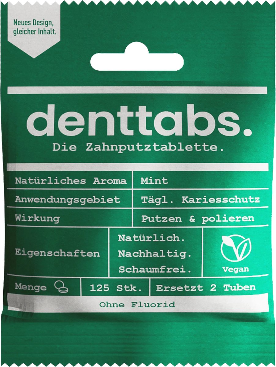 Goedkoopste Denttabs tandpastatabletten Mint - zonder fluor - 125 stuks - vegan - plasticvrij