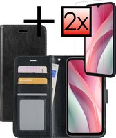 Hoes Geschikt voor Samsung A15 Hoesje Book Case Hoes Flip Cover Wallet Bookcase Met 2x Screenprotector - Zwart
