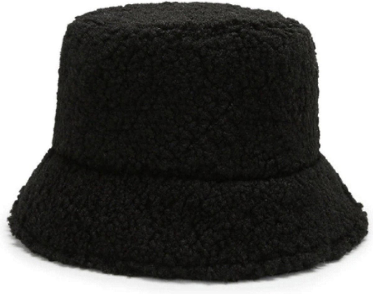 Teddy Bucket Hat / Vissershoed | Zwart | Polyacryl | One Size op Prijzenvolger.com