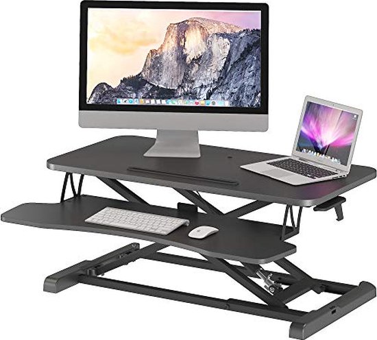 BONTEC Zit-Sta Bureau Converter, In Hoogte Verstelbare Dual-Tier Computer Workstation, Ergonomische X-Frame Riser voor PC, Toetsenbord en Laptop tot 15kg