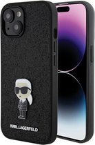 Karl Lagerfeld Fixed Glitter Metal Ikonik Case for iPhone 15 - Zwart