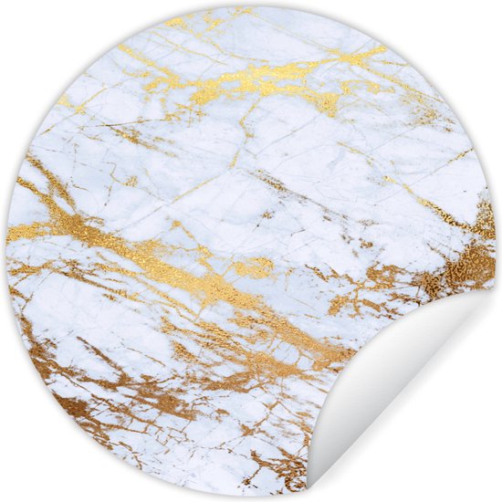 WallCircle - Stickers muraux - Cercle Papier Peint - Marbre - Or - Wit - Luxe - Aspect Marbre - Glitter - 80x80 cm - Cercle Mural - Autocollant - Autocollant Rond Papier Peint
