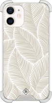 Casimoda® hoesje - Geschikt voor iPhone 12 Mini - Palmy Leaves Beige - Shockproof case - Extra sterk - TPU/polycarbonaat - Bruin/beige, Transparant