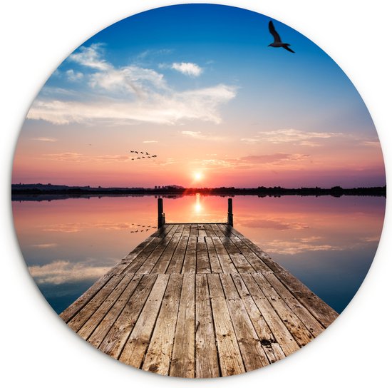 WallCircle - Cercle mural - Cercle mural - Jetée - Water - Coucher de soleil - Horizon - Plastique - Décoration murale - Décoration Décoration murale ronde - 140x140 cm - Tableau rond - Tableau rond