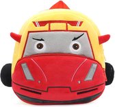 BoefieBoef Raceauto Max Peuter/Kleuter Rugtas - Avontuurlijke Kinder Autorugzak 0-6 Jaar | 100% Eco-Vriendelijke Baby Backpack Voertuigen - Forumule 1 geel