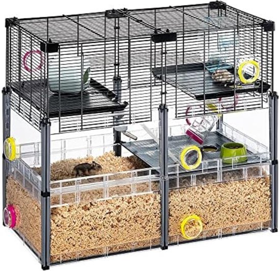 Hamsterkooi - Hamster kooi - Hamster huisje - Hamster bodembedekking - 72,5 x 37,5 x H 62 cm - Zwart - Merkloos