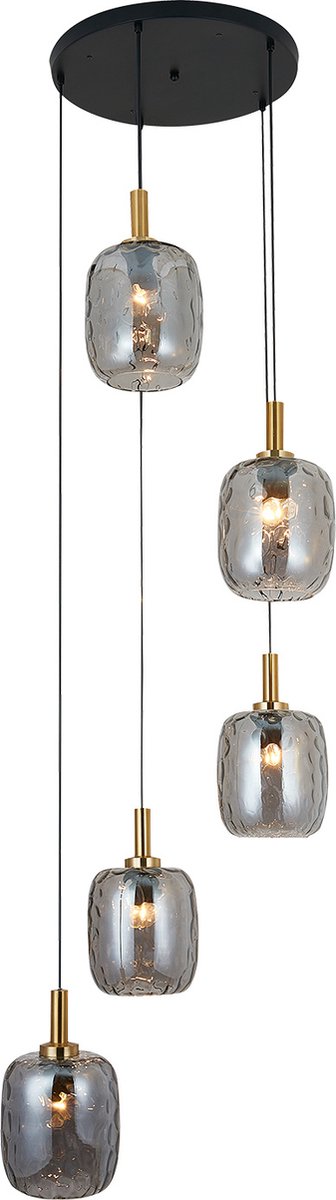 Fantasia OKIRU pendellamp 5xE27 zwart met 5x as grijs glas Ø180mm