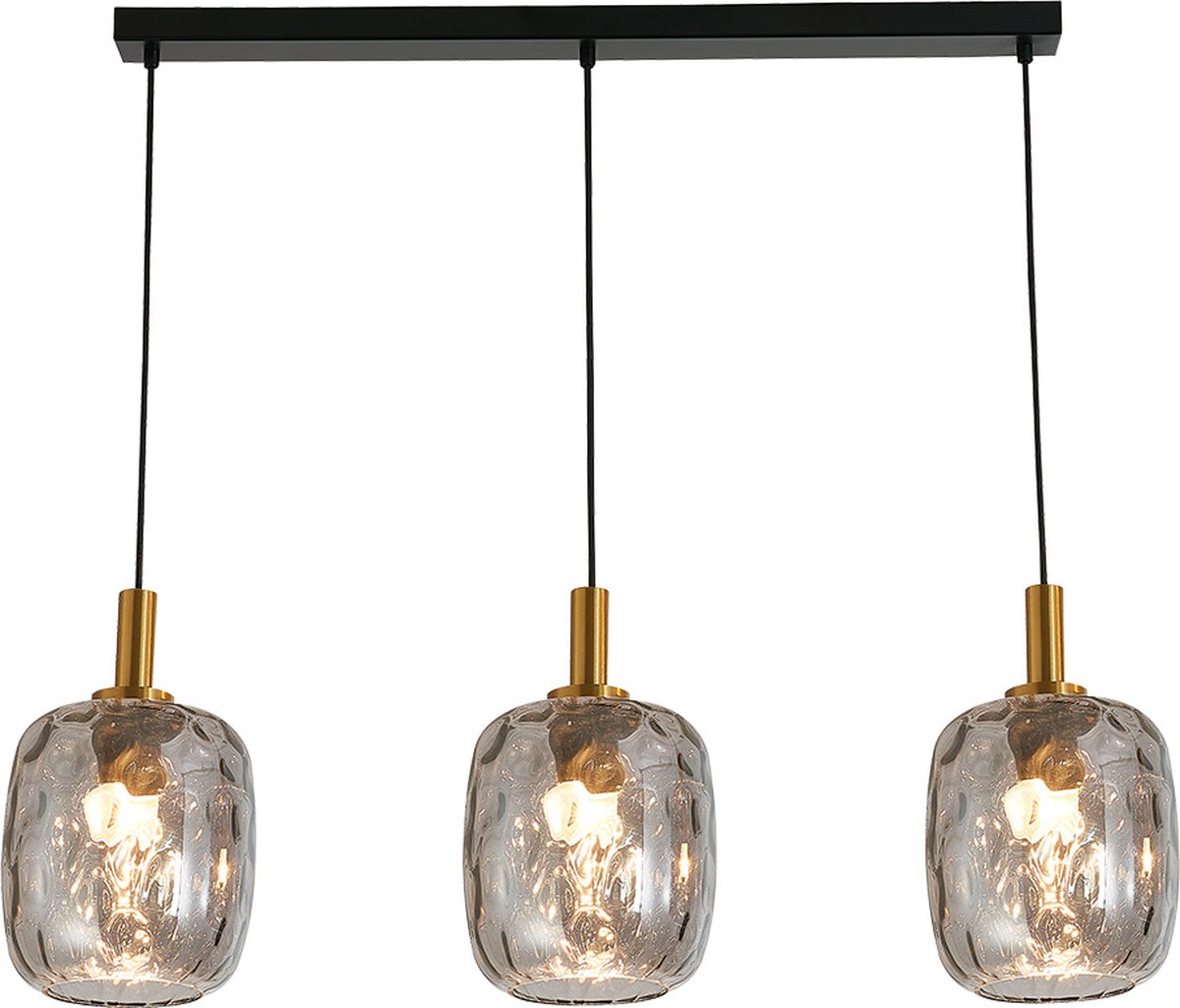Fantasia Astrid hanglamp balk 3x E27 zwart, asgrijs glas