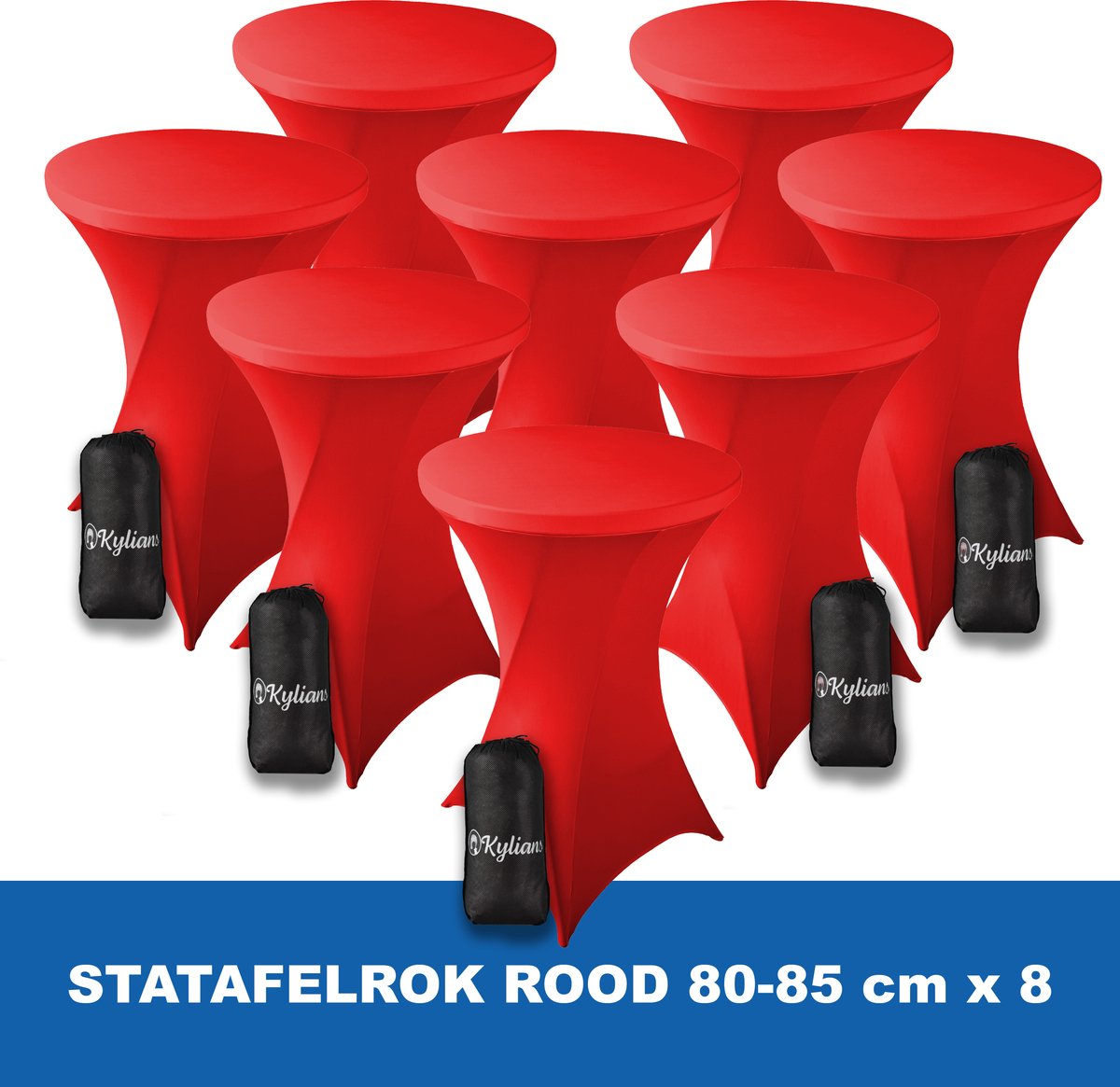 Kylians Statafelrok Rood x 8 – ∅ 80-85 x 110 cm Statafelhoes met Draagtas Luxe Extra Dikke Stretch Sta Tafelrok voor Statafel – Kras- en Kreukvrije Hoes