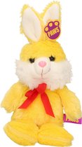 Paashaas/haas/konijn knuffel dier - zachte pluche - geel - cadeau - 32 cm - met strikje