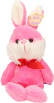 Paashaas/haas/konijn knuffel dier - zachte pluche - roze - cadeau - 32 cm - met strikje