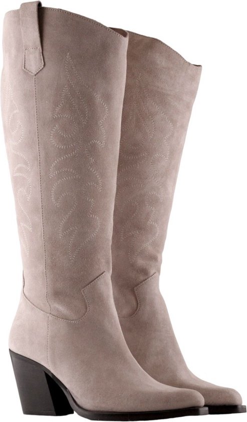 Bottes femmes pour femme à mollet large Abby en daim beige Circonférence du mollet 44 cm, pointure 38