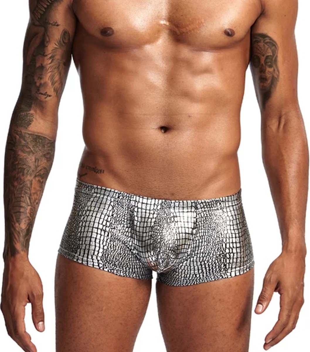 Goedkoopste Boxer-Zilver-Sexy-Slangenprint-Opwindend-Mannen-Erotisch-Soepel-Goedkoop