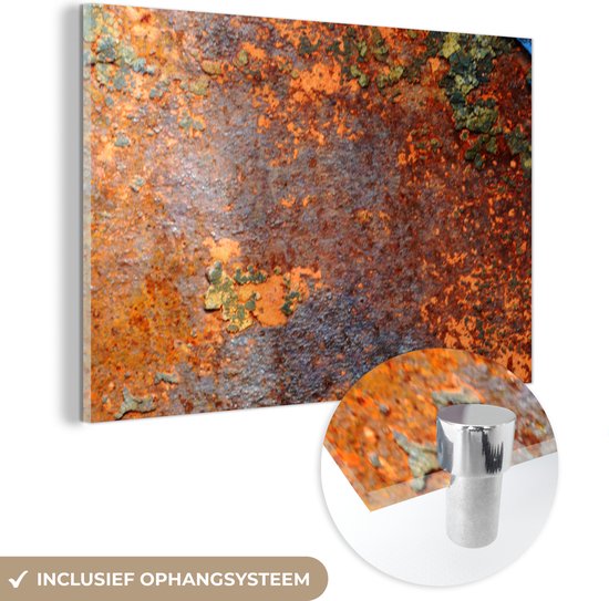 MuchoWow® Glasschilderij 150x100 cm - Schilderij acrylglas - Roest - Vintage - Stalen - IJzer - Industrieel - Foto op glas - Schilderijen