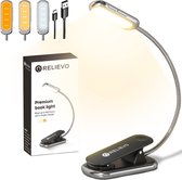 Relievo Leeslampje met Klem - 3 LED Kleuren - Voor Boek / Slaapkamer / Bureau - Bed Nachtkastje Leeslamp - Staand Bedlampje Lamp - USB Oplaadbaar