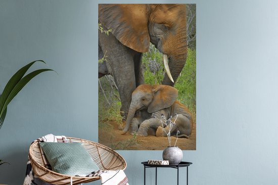 Muurstickers - Sticker Folie - Olifant - Dieren - Zand - Natuur - 60x90 cm - Plakfolie - Muurstickers Kinderkamer - Zelfklevend Behang - Zelfklevend behangpapier - Stickerfolie
