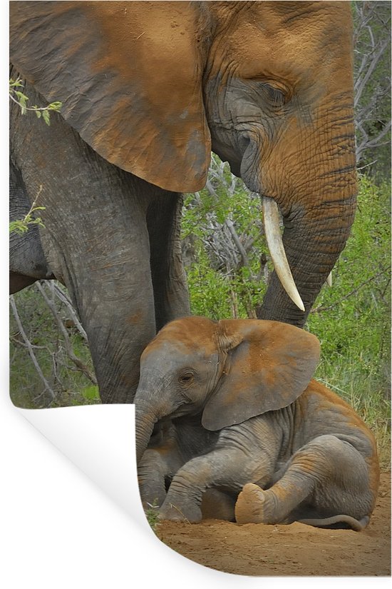 Muurstickers - Sticker Folie - Olifant - Dieren - Zand - Natuur - 60x90 cm - Plakfolie - Muurstickers Kinderkamer - Zelfklevend Behang - Zelfklevend behangpapier - Stickerfolie
