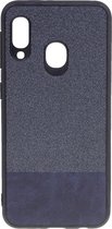 Shop4 - Samsung Galaxy A20e Hoesje - Zachte Back Case Denim en Leer Donker Blauw