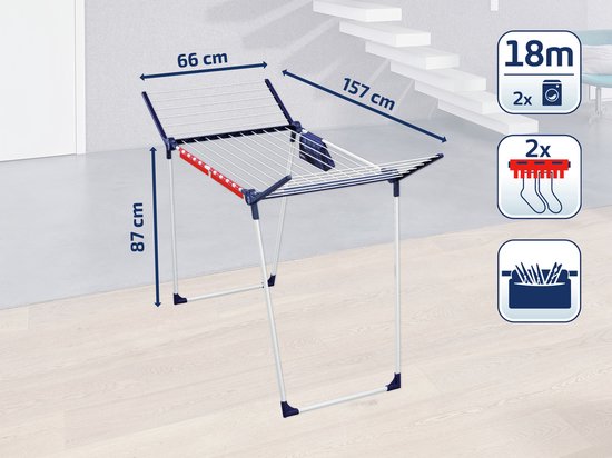 Étendoir Leifheit Pegasus 180 avec dimensions indiquées.